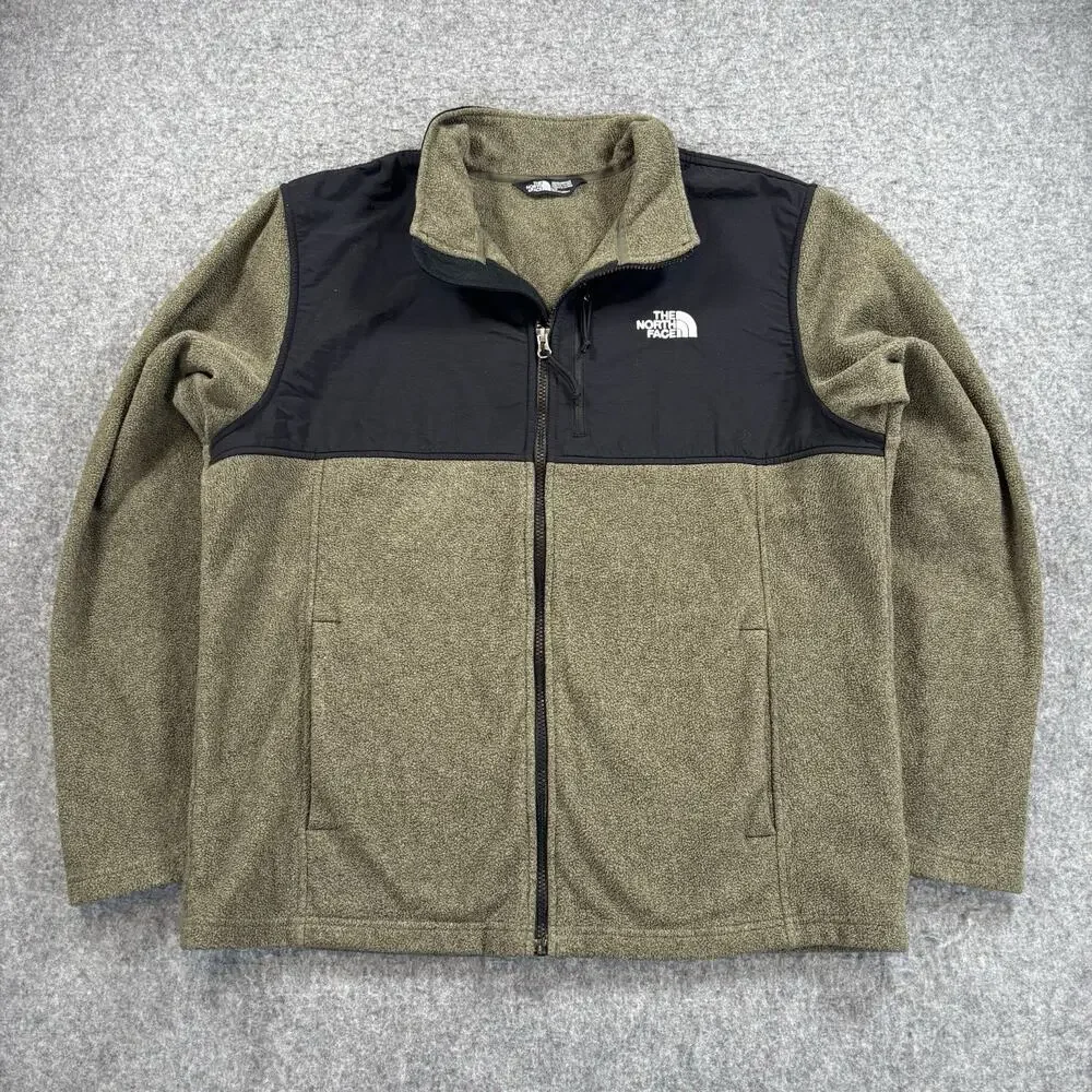 The North Face Tundra 300wt Full Zip Fleece Jacket Mens Large Olive Green Black
